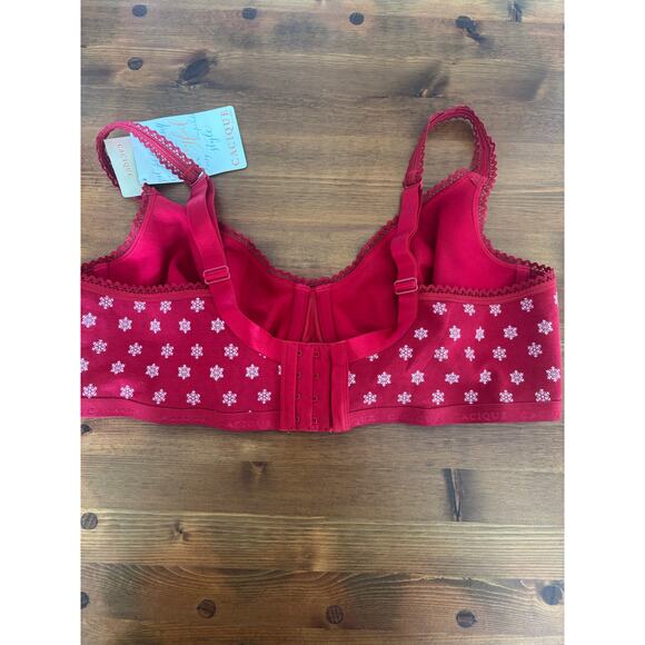 Cacique Red Snowflake Print Bra 44D | Holiday Winter Lingerie NWT sexy comfort - Picture 5 of 7